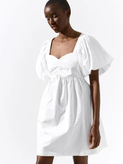 GATE Bawełniana sukienka z bufiastymi rękawami| Kategorie·Sukienki