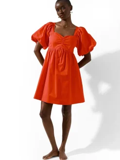 GATE Bawełniana sukienka z bufiastymi rękawami| Kategorie·Sukienki