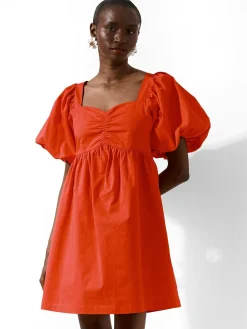 GATE Bawełniana sukienka z bufiastymi rękawami| Kategorie·Sukienki