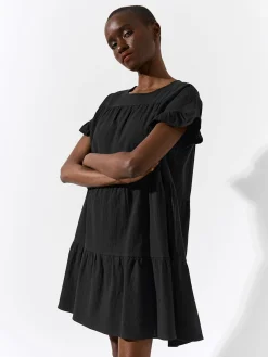GATE Bawełniana sukienka z marszczonymi rękawami| Kategorie·Sukienki