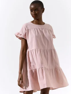 GATE Bawełniana sukienka z marszczonymi rękawami| Kategorie·Sukienki