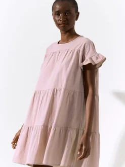 GATE Bawełniana sukienka z marszczonymi rękawami| Kategorie·Sukienki