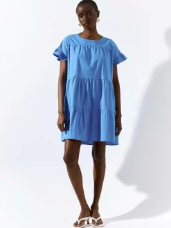 GATE Bawełniana sukienka z marszczonymi rękawami| Kategorie·Sukienki