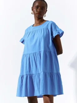 GATE Bawełniana sukienka z marszczonymi rękawami| Kategorie·Sukienki