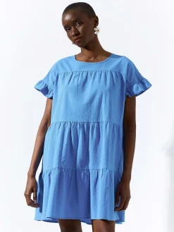 GATE Bawełniana sukienka z marszczonymi rękawami| Kategorie·Sukienki