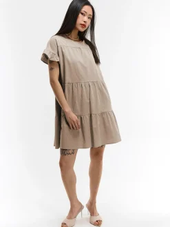 GATE Bawełniana sukienka z marszczonymi rękawami| Kategorie·Sukienki