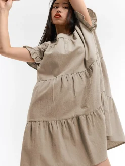 GATE Bawełniana sukienka z marszczonymi rękawami| Kategorie·Sukienki