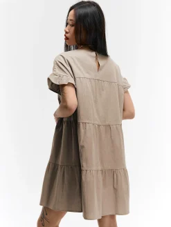 GATE Bawełniana sukienka z marszczonymi rękawami| Kategorie·Sukienki