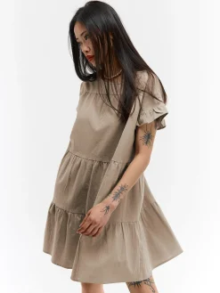 GATE Bawełniana sukienka z marszczonymi rękawami| Kategorie·Sukienki