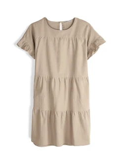 GATE Bawełniana sukienka z marszczonymi rękawami| Kategorie·Sukienki