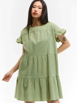 GATE Bawełniana sukienka z marszczonymi rękawami| Kategorie·Sukienki