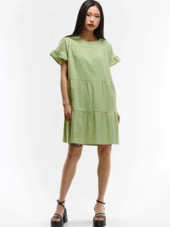 GATE Bawełniana sukienka z marszczonymi rękawami| Kategorie·Sukienki