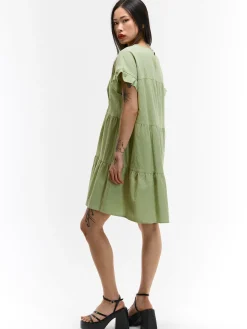 GATE Bawełniana sukienka z marszczonymi rękawami| Kategorie·Sukienki