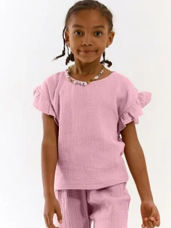 GATE Bawełniany muślinowy top z falbanami|Dzieci Dziewczynki·Koszulki I Topy