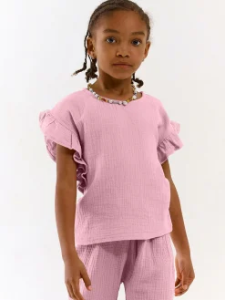 GATE Bawełniany muślinowy top z falbanami|Dzieci Dziewczynki·Koszulki I Topy