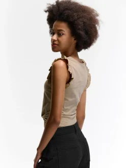 GATE Bawełniany top na ramiączkach z falbanami| Koszulki I Topy·Podkoszulki ☀️