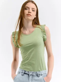 GATE Bawełniany top na ramiączkach z falbanami| Koszulki I Topy·Podkoszulki ☀️