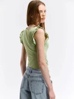 GATE Bawełniany top na ramiączkach z falbanami| Koszulki I Topy·Podkoszulki ☀️