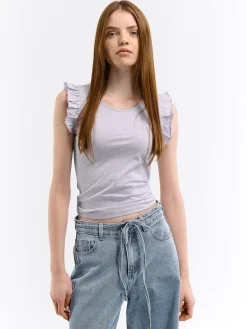 GATE Bawełniany top na ramiączkach z falbanami| Koszulki I Topy·Podkoszulki ☀️