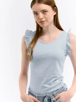 GATE Bawełniany top na ramiączkach z falbanami| Koszulki I Topy·Podkoszulki ☀️