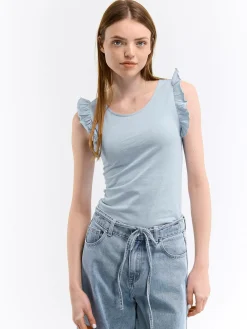 GATE Bawełniany top na ramiączkach z falbanami| Koszulki I Topy·Podkoszulki ☀️