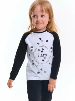 GATE Bawełniany t-shirt dziewczęcy z kontrastowymi rękawami|Dzieci Dziewczynki·Koszulki I Topy