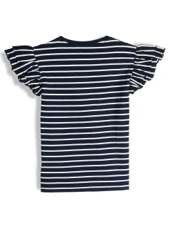 GATE Bawełniany t-shirt w paski z falbankami|Dzieci Dziewczynki·Koszulki I Topy