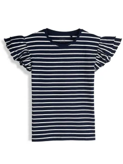 GATE Bawełniany t-shirt w paski z falbankami|Dzieci Dziewczynki·Koszulki I Topy