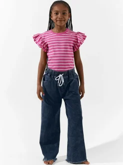 GATE Bawełniany t-shirt w paski z falbankami|Dzieci Dziewczynki·Koszulki I Topy