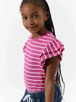GATE Bawełniany t-shirt w paski z falbankami|Dzieci Dziewczynki·Koszulki I Topy