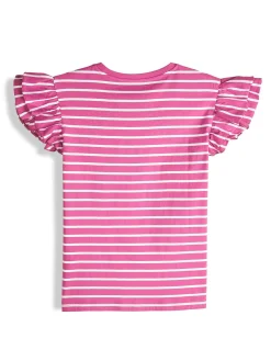 GATE Bawełniany t-shirt w paski z falbankami|Dzieci Dziewczynki·Koszulki I Topy