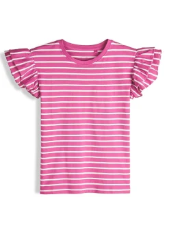 GATE Bawełniany t-shirt w paski z falbankami|Dzieci Dziewczynki·Koszulki I Topy