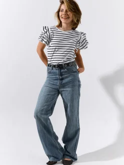 GATE Bawełniany t-shirt w paski z falbankami|Dzieci Dziewczynki·Koszulki I Topy