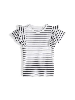 GATE Bawełniany t-shirt w paski z falbankami|Dzieci Dziewczynki·Koszulki I Topy