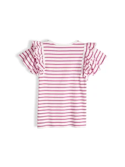 GATE Bawełniany t-shirt w paski z falbankami|Dzieci Dziewczynki·Koszulki I Topy