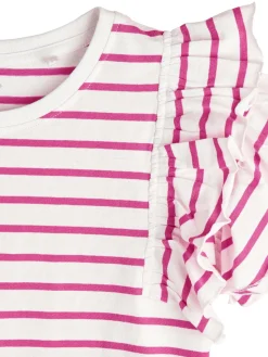 GATE Bawełniany t-shirt w paski z falbankami|Dzieci Dziewczynki·Koszulki I Topy