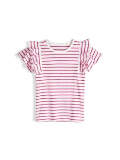 GATE Bawełniany t-shirt w paski z falbankami|Dzieci Dziewczynki·Koszulki I Topy