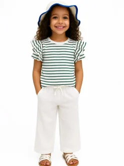GATE Bawełniany t-shirt w paski z falbankami|Dzieci Dziewczynki·Koszulki I Topy