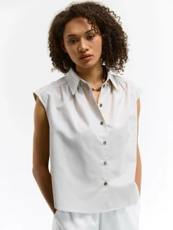 GATE Bluzka bez rękawów z domieszką lnu| Koszulki I Topy·Bluzki