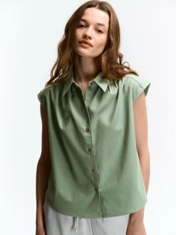 GATE Bluzka bez rękawów z domieszką lnu| Koszulki I Topy·Bluzki