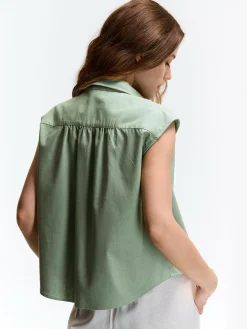 GATE Bluzka bez rękawów z domieszką lnu| Koszulki I Topy·Bluzki