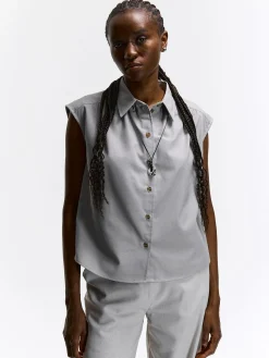 GATE Bluzka bez rękawów z domieszką lnu| Koszulki I Topy·Bluzki