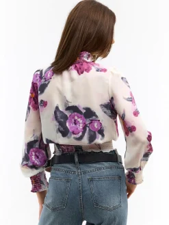 GATE Bluzka w kwiaty ze stójką| Koszulki I Topy·Topy|Koszulki I Topy·Bluzki