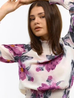 GATE Bluzka w kwiaty ze stójką| Koszulki I Topy·Topy|Koszulki I Topy·Bluzki