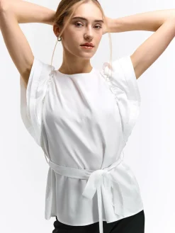 GATE Bluzka z drapowanymi rękawami| Koszulki I Topy·Topy