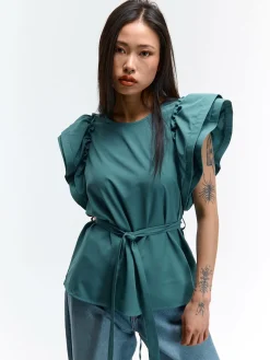 GATE Bluzka z drapowanymi rękawami| Koszulki I Topy·Topy