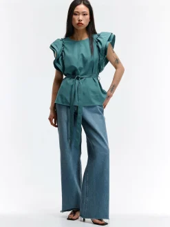 GATE Bluzka z drapowanymi rękawami| Koszulki I Topy·Topy