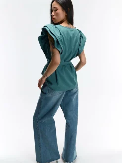 GATE Bluzka z drapowanymi rękawami| Koszulki I Topy·Topy