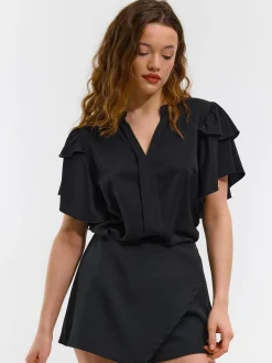 GATE Bluzka z krótkim, marszczonym rękawkiem| Koszulki I Topy·Topy|Koszulki I Topy·Bluzki