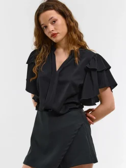 GATE Bluzka z krótkim, marszczonym rękawkiem| Koszulki I Topy·Topy|Koszulki I Topy·Bluzki